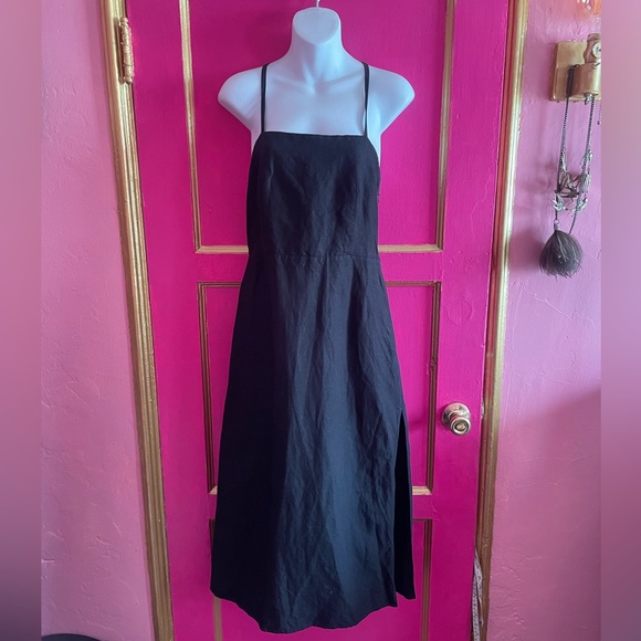 & Other Stories Paris Atelier Black Criss Cross Linen Blend Midi Dress size 8 - Picture 2 of 7